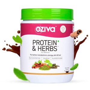 OZiva Protein & Herbs, Women, (chocolate)Pack of 500 gm (Natural Protein Powder with Ayurvedic Herbs like Shatavari, Giloy, Curcumin & Multivitamins for Improving Metabolism, Skin & Hair