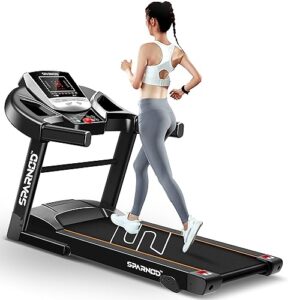 Sparnod Fitness STH-1200 Motorized Treadmill for Home Use, 3 HP Peak, 12km/hr Max Speed, 100kg Max User Weight, 12 Preset Workouts, Manual Incline, Music Speakers